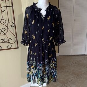 London Times Navy Floral Long Sleeve Dress, Macys
